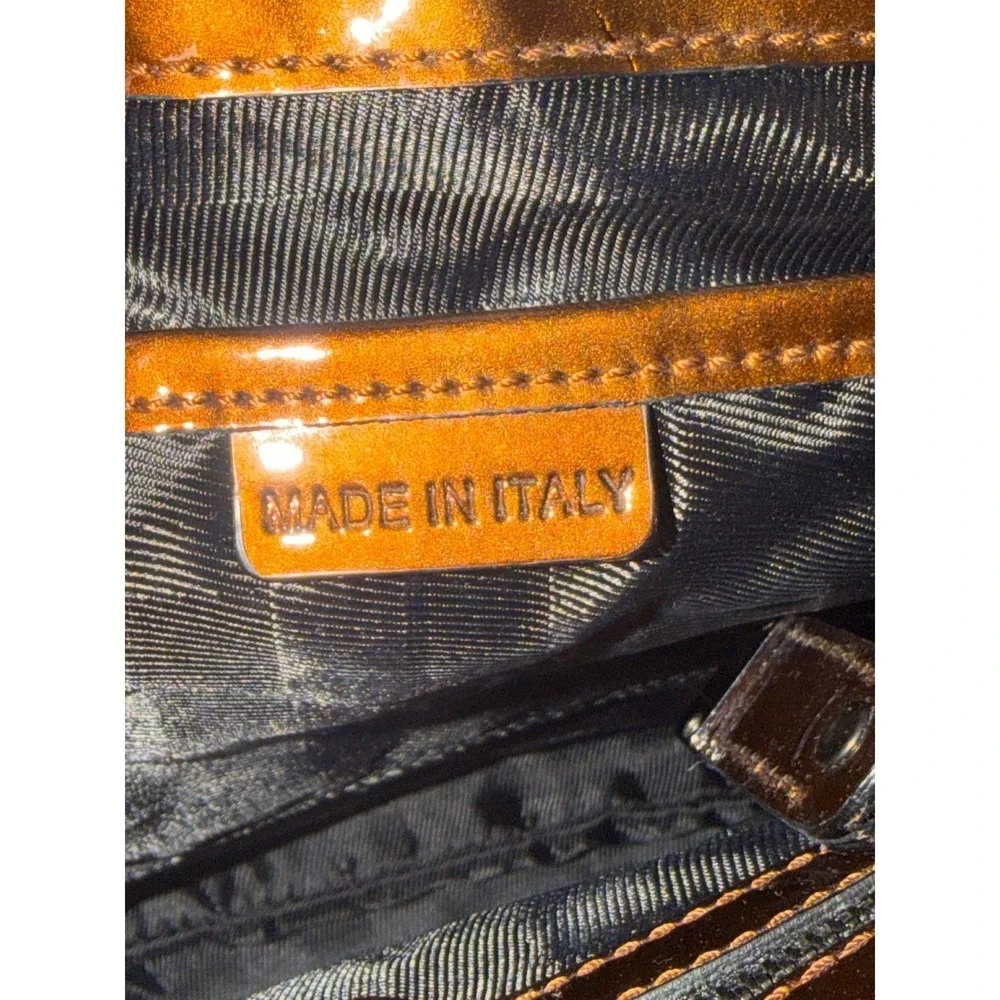Burberry Prorsum Metallic Bronze Quilted Patent Leather Studded Hobo‎ Bag Italy
